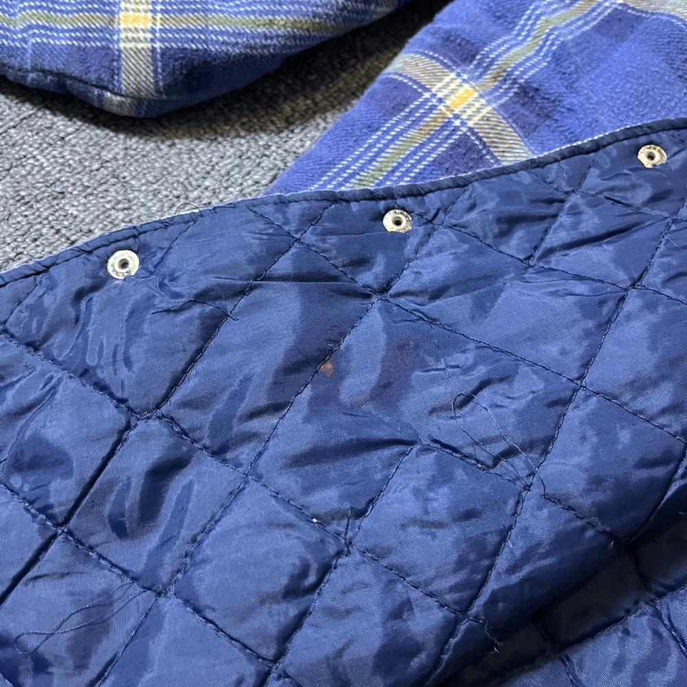 Vintage Wrangler Western Shirt Jacket Large Blue Plaid Quilted Pearl Snap 90s - Picture 9 of 13